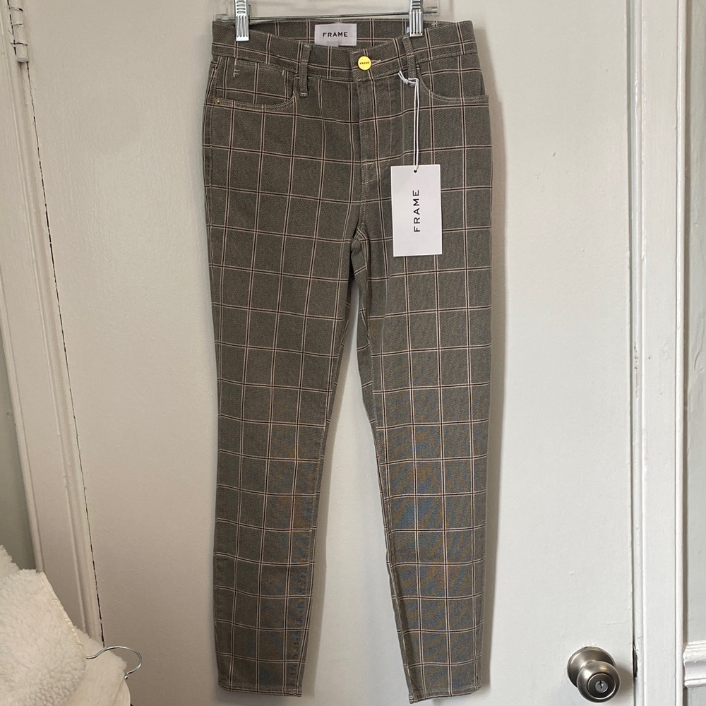 Frame Denim Women's Gray Plaid Straight Leg Pants